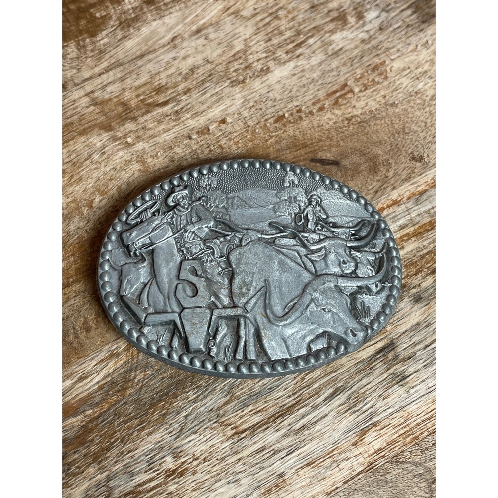 Vintage ZEE Series Award Design Medals Cowboy Longhorn Cattle Belt Buckle Silver